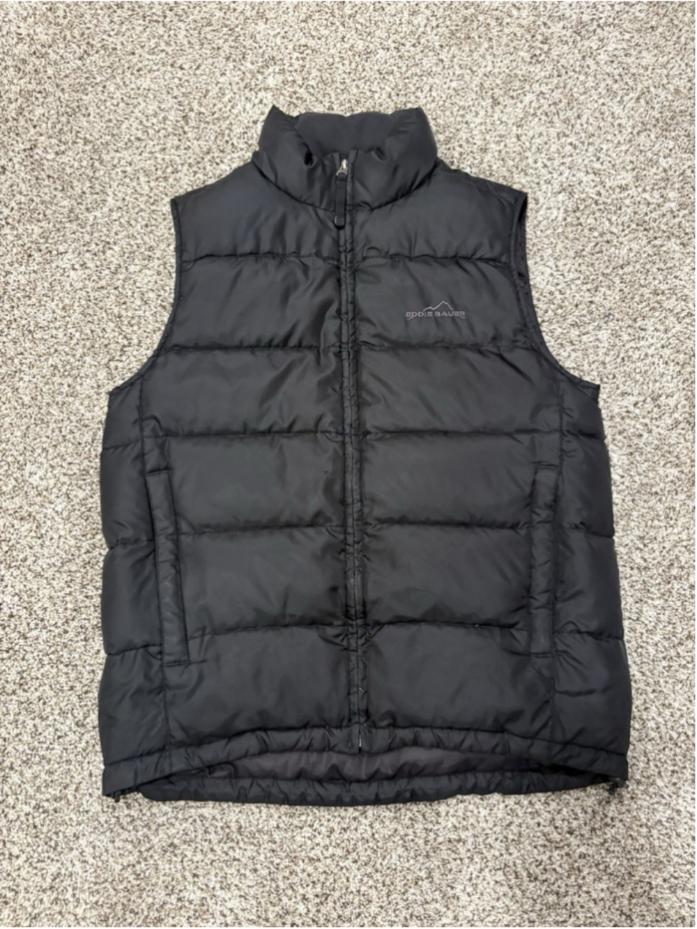 Eddie Bauer Mens Small Goose Down Puffer Vest Black Full Zip Lightweight H1